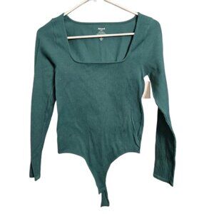 Abound Green Ribbed Square Neck Long Sleeve Bodysuit – Size L/XL – NWT